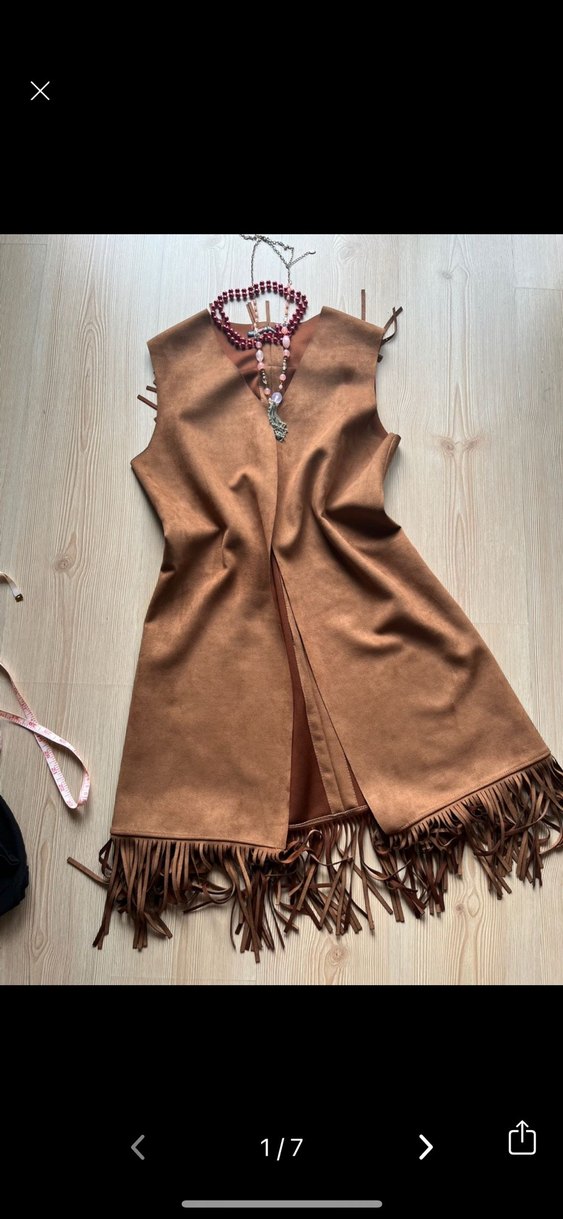 American vintage y2k fairycore püsküllü Uzun Süet Kadın Yelek - Görsel 2