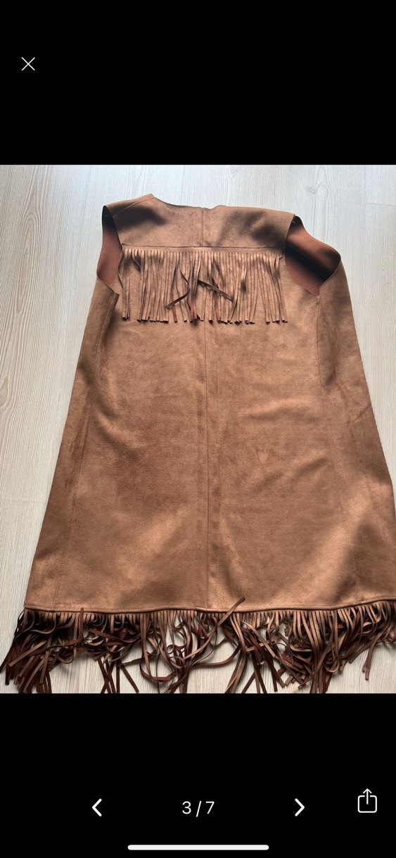 American vintage y2k fairycore püsküllü Uzun Süet Kadın Yelek - Görsel 3