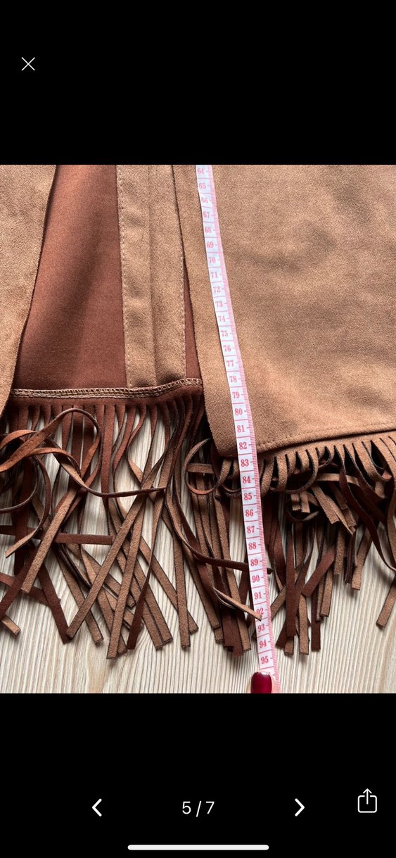 American vintage y2k fairycore püsküllü Uzun Süet Kadın Yelek - Görsel 5