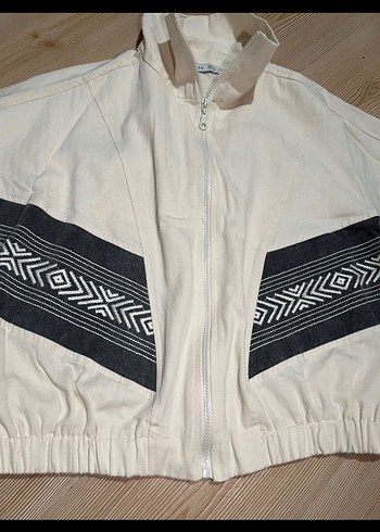 American vintage y2k nakışlı Gri Beyaz Kadın Mini Ceket - Görsel 5