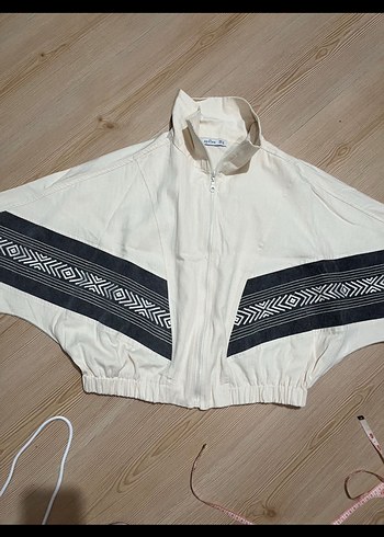 American vintage y2k nakışlı Gri Beyaz Kadın Mini Ceket - Görsel 3