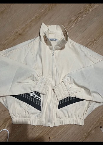 American vintage y2k nakışlı Gri Beyaz Kadın Mini Ceket - Görsel 7