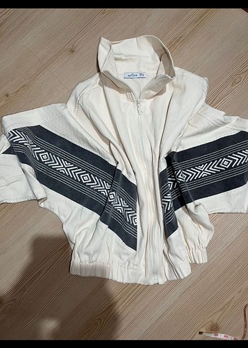 American vintage y2k nakışlı Gri Beyaz Kadın Mini Ceket - Görsel 2