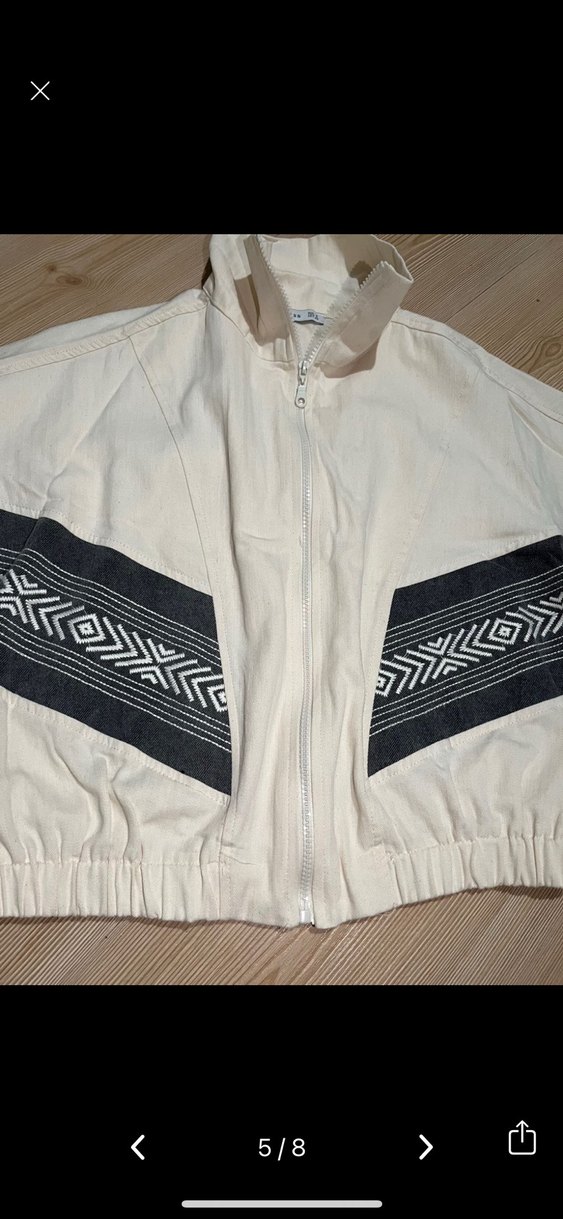 American vintage y2k nakışlı Gri Beyaz Kadın Mini Ceket - Görsel 5
