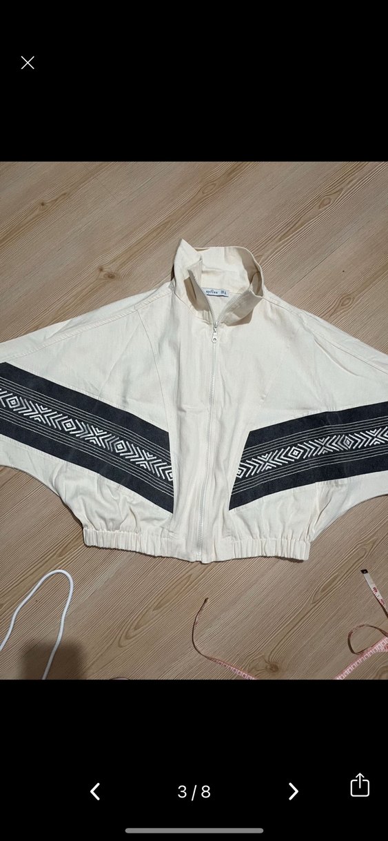 American vintage y2k nakışlı Gri Beyaz Kadın Mini Ceket - Görsel 3