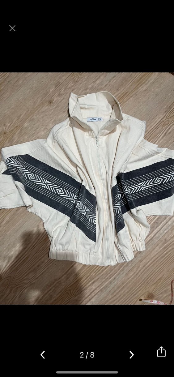 American vintage y2k nakışlı Gri Beyaz Kadın Mini Ceket - Görsel 2