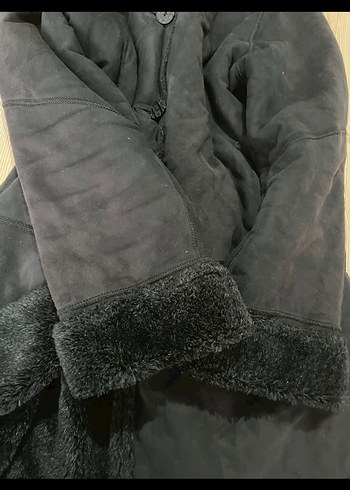 Vintage gotik coquette Siyah Uzun Süet Kürklü Kadın Kaban - Görsel 5