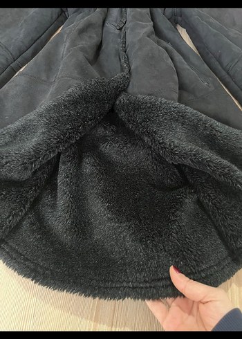 Vintage gotik coquette Siyah Uzun Süet Kürklü Kadın Kaban - Görsel 3