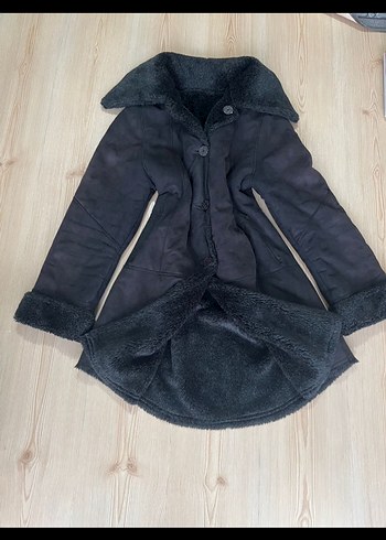 Vintage gotik coquette Siyah Uzun Süet Kürklü Kadın Kaban - Görsel 2