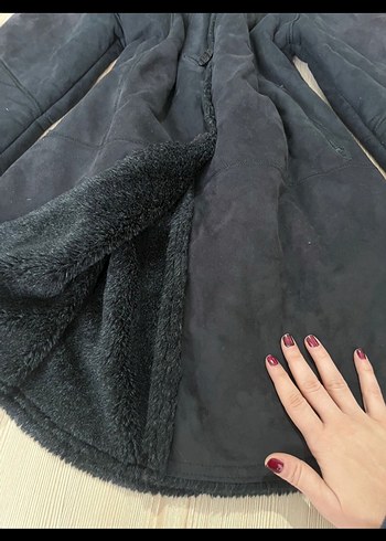 Vintage gotik coquette Siyah Uzun Süet Kürklü Kadın Kaban - Görsel 4