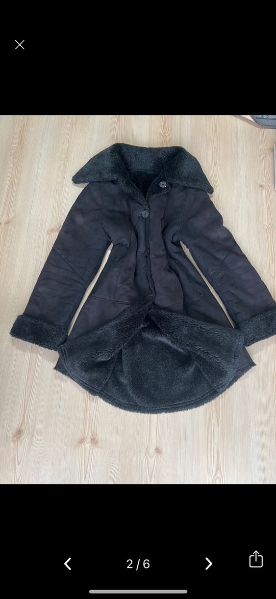 Vintage gotik coquette Siyah Uzun Süet Kürklü Kadın Kaban - Görsel 2