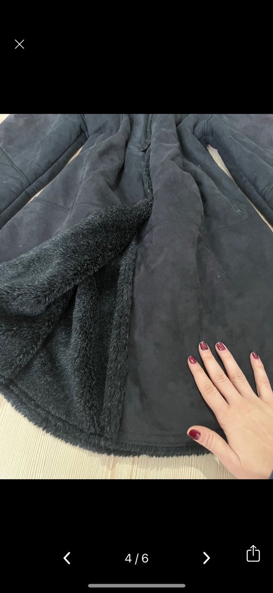 Vintage gotik coquette Siyah Uzun Süet Kürklü Kadın Kaban - Görsel 4