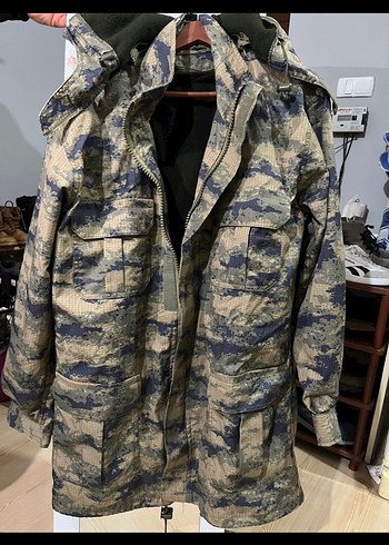 Askeri Kapüşonlu Kamuflaj Desenli Uzun Erkek Mont - Görsel 2