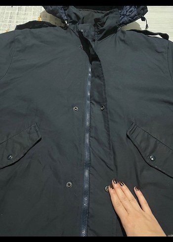 Düğmeli Lacivert Kapüşonlu Erkek parka - Görsel 3