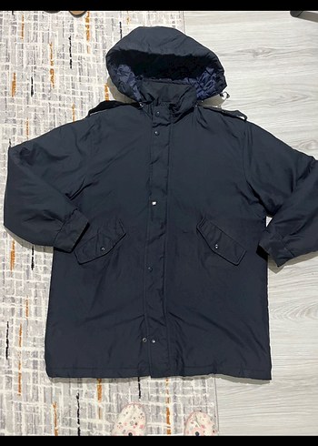 Düğmeli Lacivert Kapüşonlu Erkek parka - Görsel 2