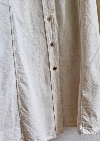 Bej Keten Uzun Kollu Uzun Elbise - Görsel 7