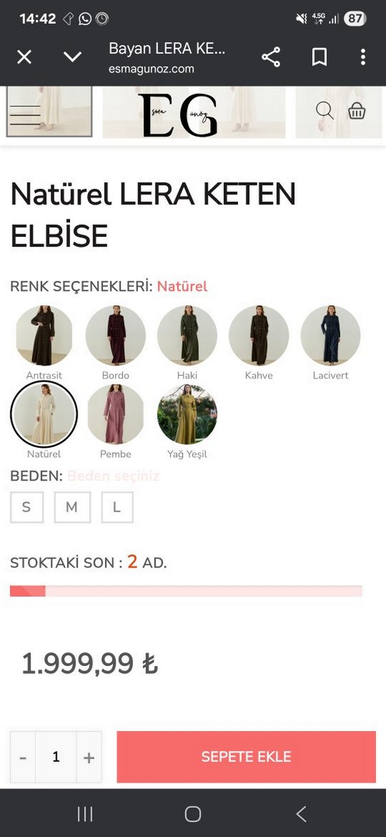 Bej Keten Uzun Kollu Uzun Elbise - Görsel 4