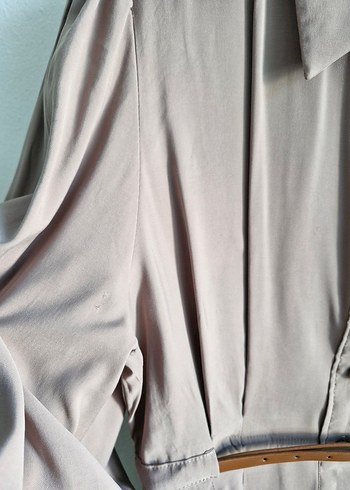 Bej Uzun Keten Elbise, Kemerli, Uzun Kollu - Görsel 7