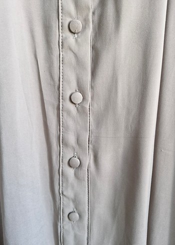 Bej Uzun Keten Elbise, Kemerli, Uzun Kollu - Görsel 8