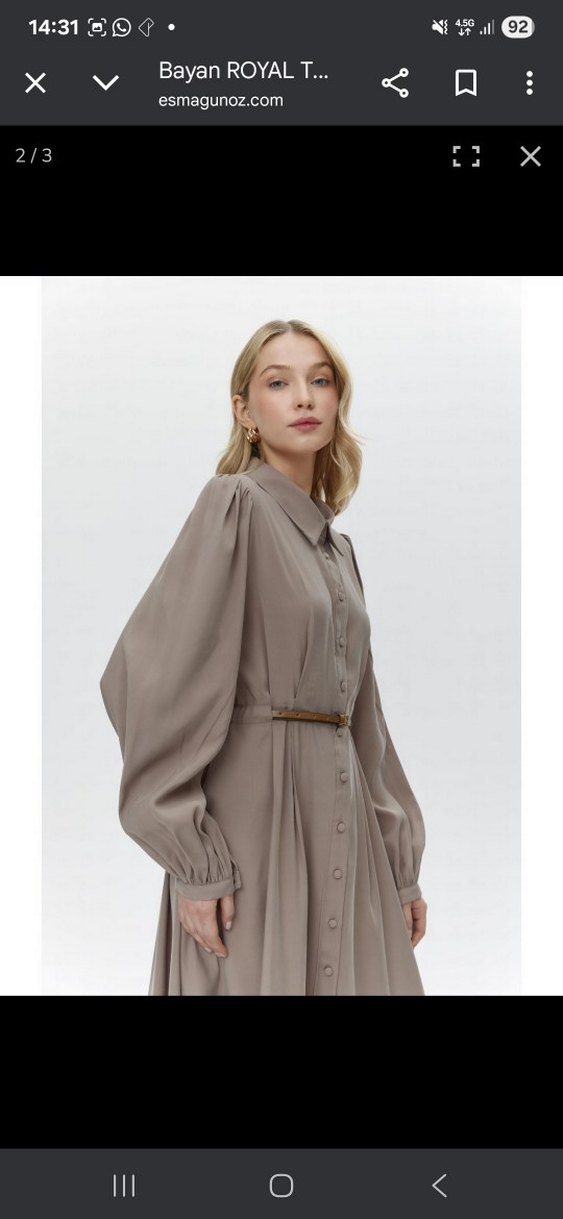 Bej Uzun Keten Elbise, Kemerli, Uzun Kollu - Görsel 3