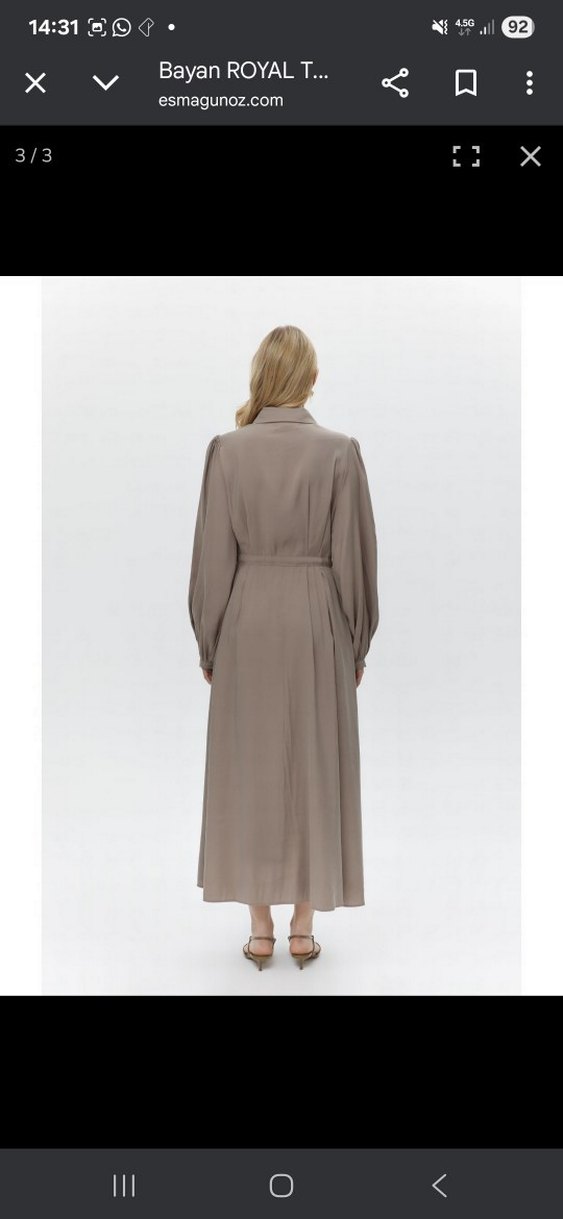 Bej Uzun Keten Elbise, Kemerli, Uzun Kollu - Görsel 4