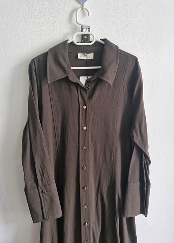 Kahverengi Uzun Kollu Kemerli Uzun Elbise - Görsel 8