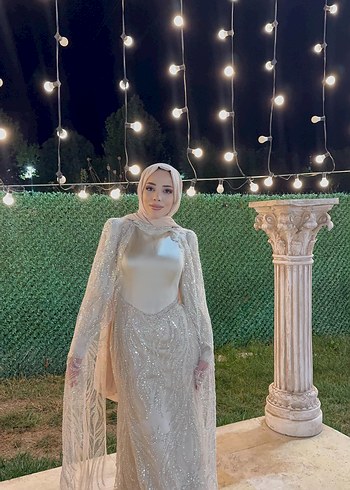 Bej Drapeli Uzun Abiye Elbise - Görsel 8