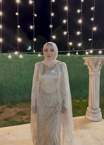 Bej Drapeli Uzun Abiye Elbise - Görsel 9