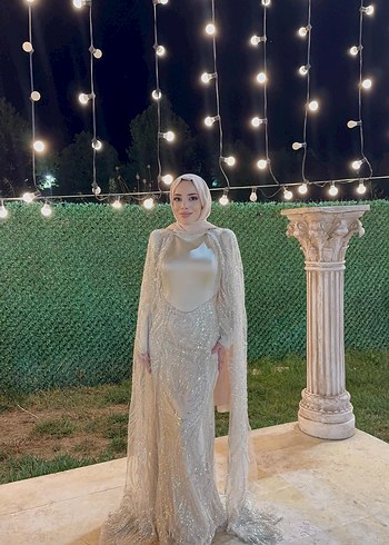 Bej Drapeli Uzun Abiye Elbise - Görsel 2