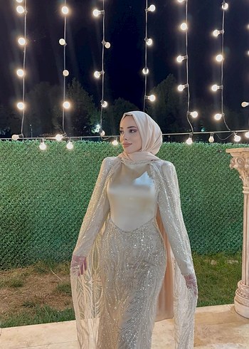 Bej Drapeli Uzun Abiye Elbise - Görsel 3