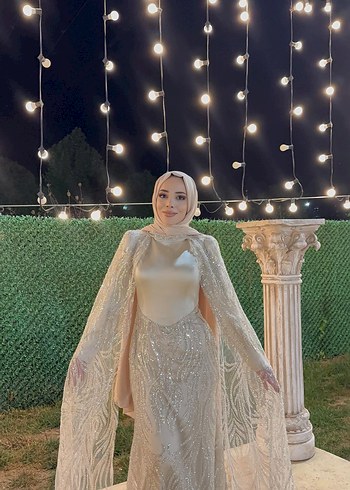 Bej Drapeli Uzun Abiye Elbise - Görsel 7