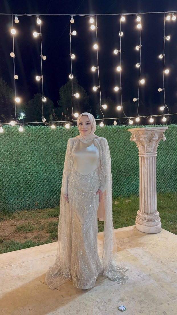 Bej Drapeli Uzun Abiye Elbise - Görsel 2