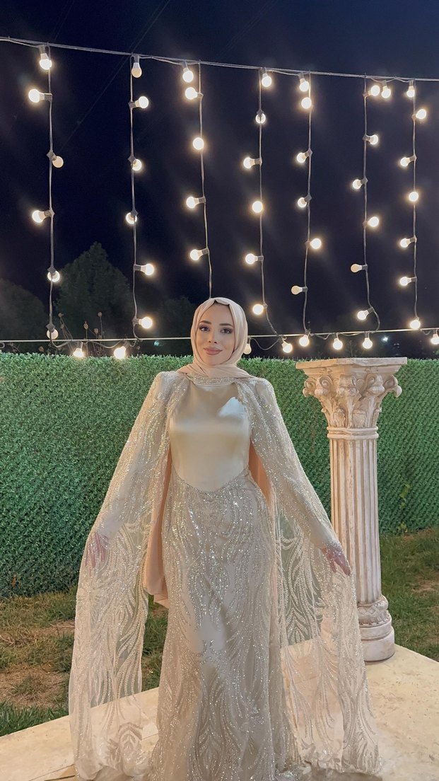 Bej Drapeli Uzun Abiye Elbise - Görsel 4