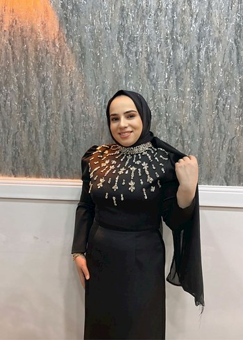 Boncuk İşlemeli Siyah Uzun Abiye Elbise - Görsel 5