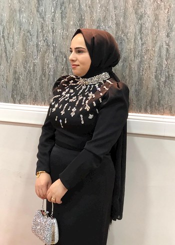 Boncuk İşlemeli Siyah Uzun Abiye Elbise - Görsel 4