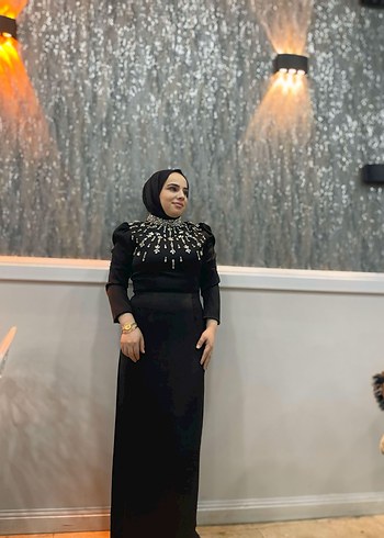 Boncuk İşlemeli Siyah Uzun Abiye Elbise - Görsel 2