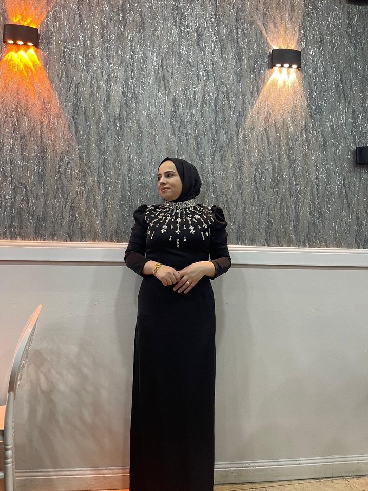 Boncuk İşlemeli Siyah Uzun Abiye Elbise - Görsel 3