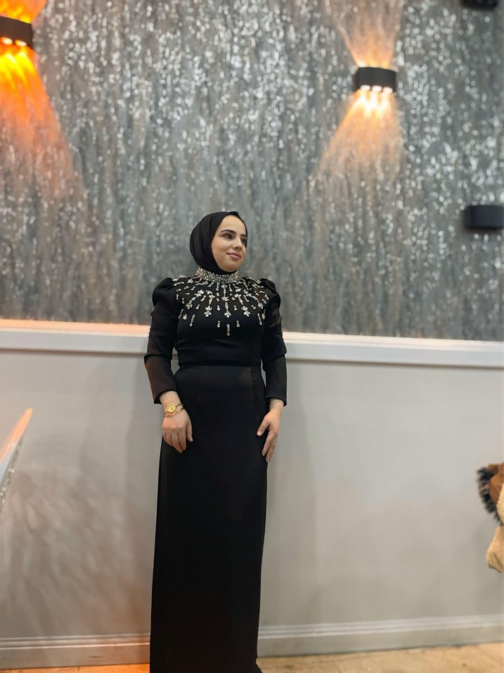 Boncuk İşlemeli Siyah Uzun Abiye Elbise - Görsel 2