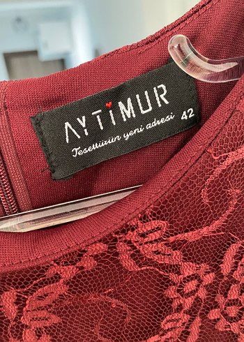 Bordo Nakışlı Uzun Dantel Elbise kat katlı - Görsel 11