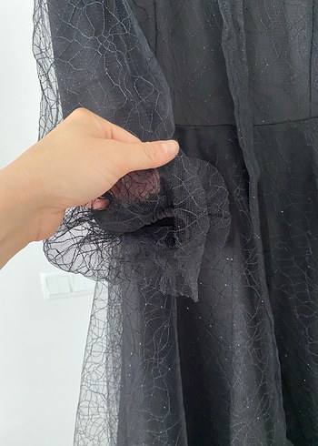 Uzun Siyah Gotik Kadın Elbise - Görsel 6