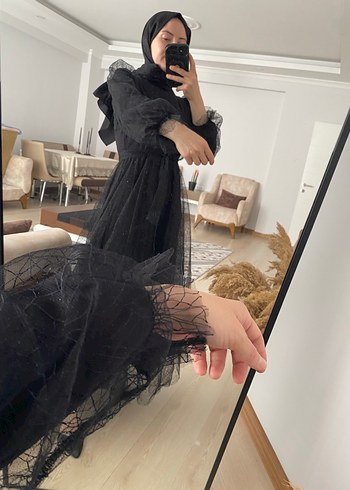 Uzun Siyah Gotik Kadın Elbise - Görsel 3