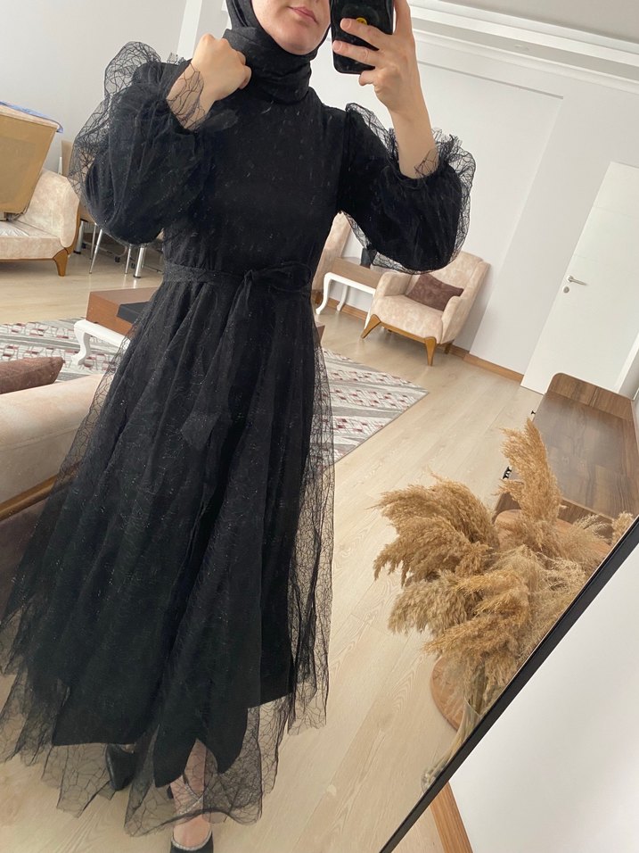 Uzun Siyah Gotik Kadın Elbise - Görsel 4