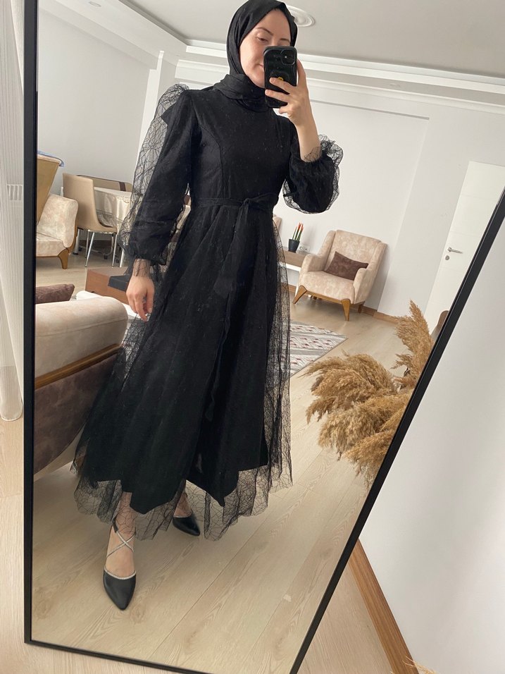 Uzun Siyah Gotik Kadın Elbise - Görsel 2