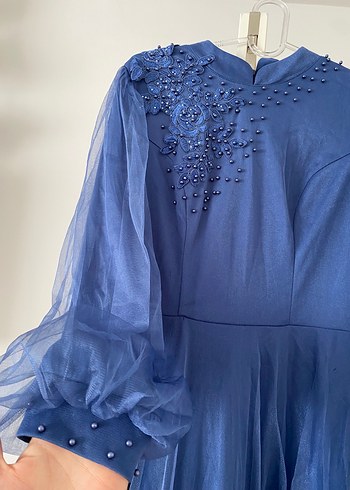 Bohem Tarzı Uzun Lacivert Abiye - Görsel 6