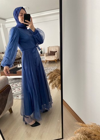 Bohem Tarzı Uzun Lacivert Abiye - Görsel 3