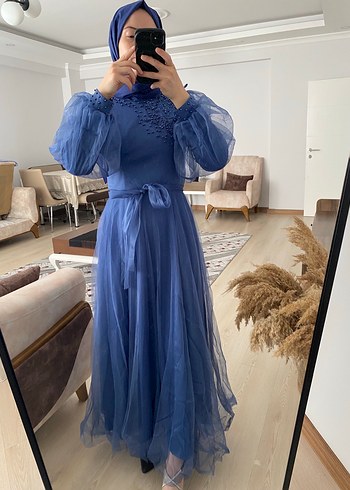 Bohem Tarzı Uzun Lacivert Abiye - Görsel 4