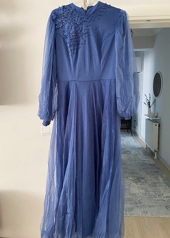 Bohem Tarzı Uzun Lacivert Abiye - Görsel 5