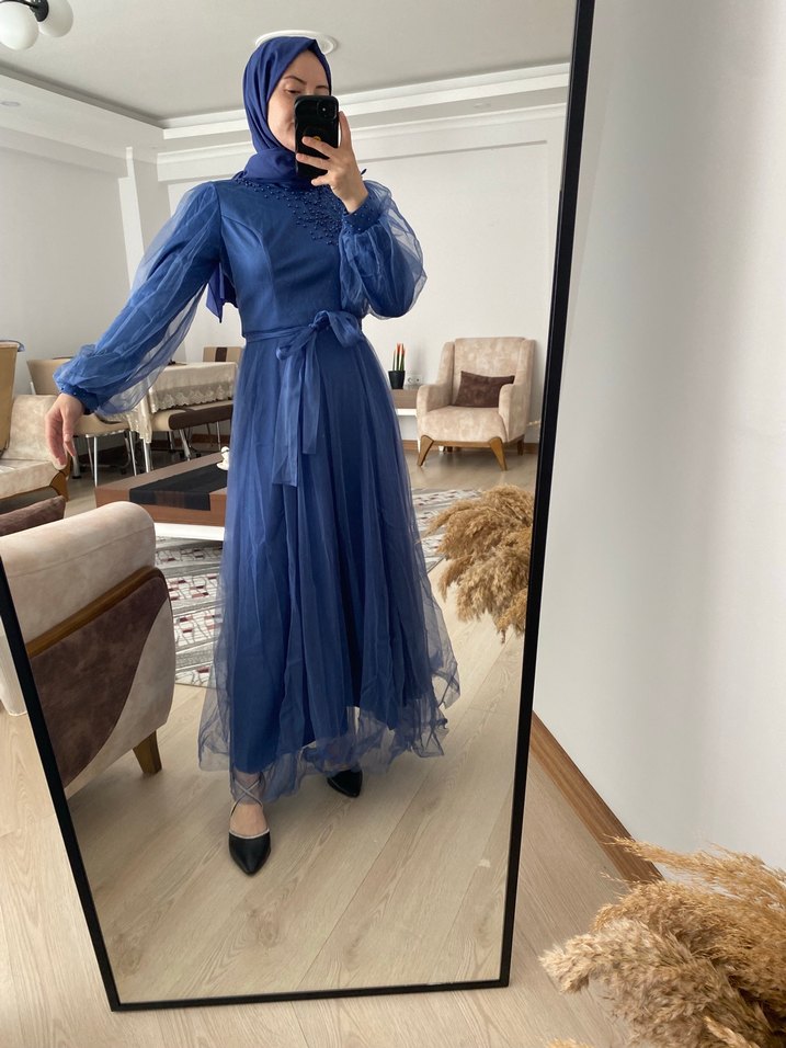 Bohem Tarzı Uzun Lacivert Abiye - Görsel 2