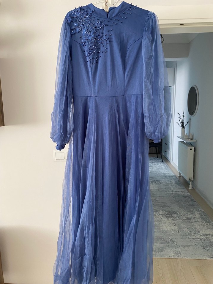 Bohem Tarzı Uzun Lacivert Abiye - Görsel 5