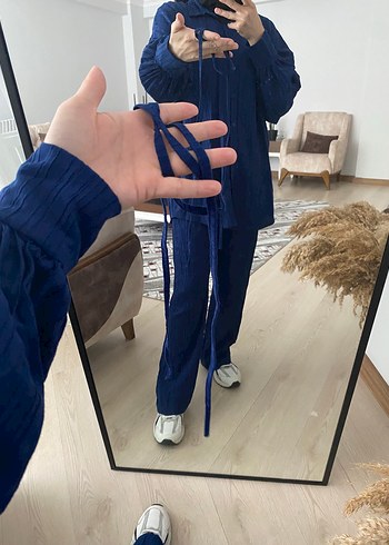 Lacivert Kadın Keten Salaş Takım - Görsel 4